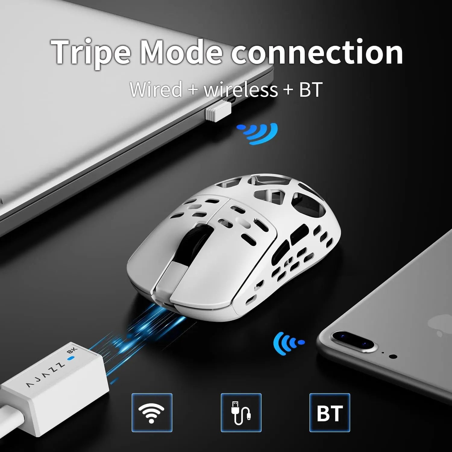AJAZZ AM3 Magnesium-Aluminum Alloy Wireless Gaming Mouse, 49G Ultra-Lightweight, PAW3950 Sensor, Max 30000 DPI, Bluetooth/2.4G/Wired Tri-Mode Connection Dual 8K, Red,Back to School,Back to School Haul