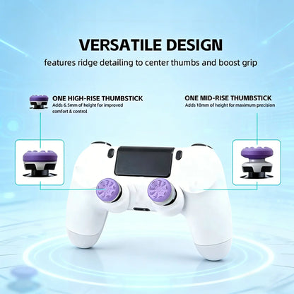 Professional Thumbstick Grips and Precision Rings for PS4, PS5, Xbox Series X/S, and Switch Pro Controllers - High-Rise and Mid-Rise Gaming Accessories in Black, Purple, and Green