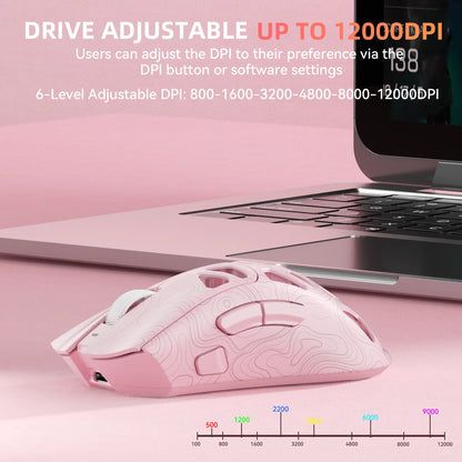 AULA SC620 Pink Contour Wireless Gaming Mouse - Lightweight 67G Design with Optical Sensor, Low Latency, 12K DPI, Tri-Mode Connectivity, RGB Backlighting, and Multi-Device Compatibility for FPS Gaming and Professional Use