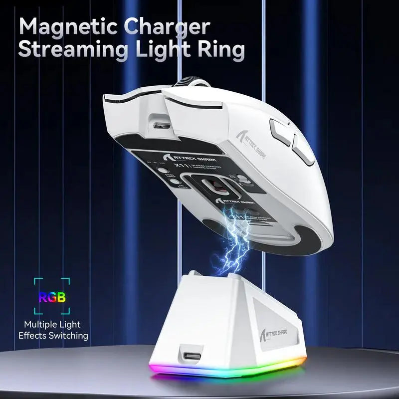 ATTACK SHARK X11 Wireless Gaming Mouse, Rechargeable RGB Gaming Mouse with Charging Base, 5 Programmable Buttons, Office Mouse for Gaming, Gaming Accessory
