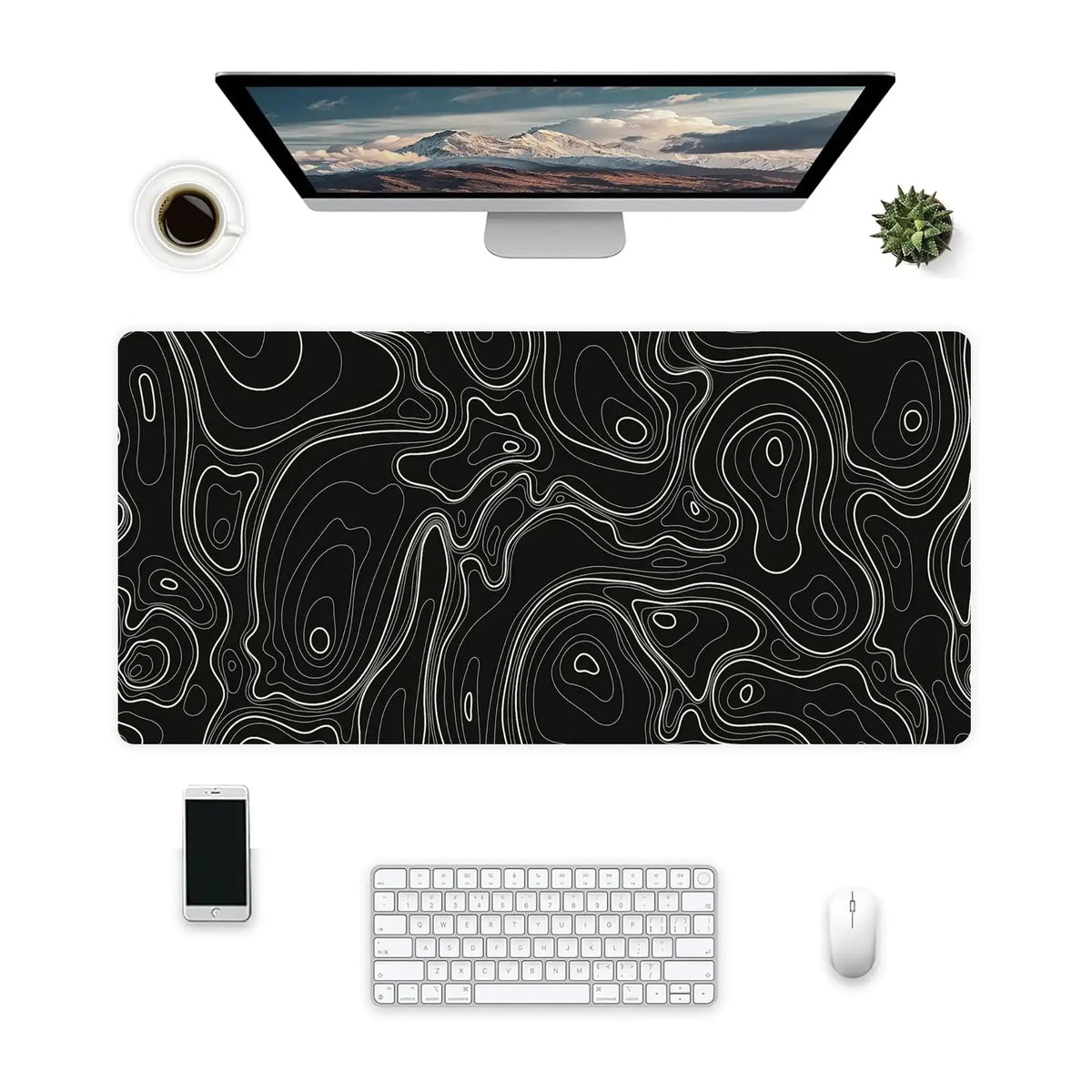 Topographic Gaming Mouse Pad Large 31.5 X 15.75In Keyboard Mousepad for Non-Slip Base Stitched Edge Extended Desk Pad XL Desk Mat