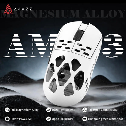 AJAZZ AM3 Magnesium-Aluminum Alloy Wireless Gaming Mouse, 49G Ultra-Lightweight, PAW3950 Sensor, Max 30000 DPI, Bluetooth/2.4G/Wired Tri-Mode Connection Dual 8K, Red,Back to School,Back to School Haul
