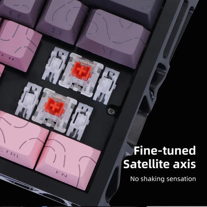 Translucent Black and Pink Gasket Mounted Mechanical Keyboard with RGB Lighting, Hot-Swappable Red Switches, N-Key Rollover, and USB-C Connectivity for Custom Gaming Setup on PC/Mac