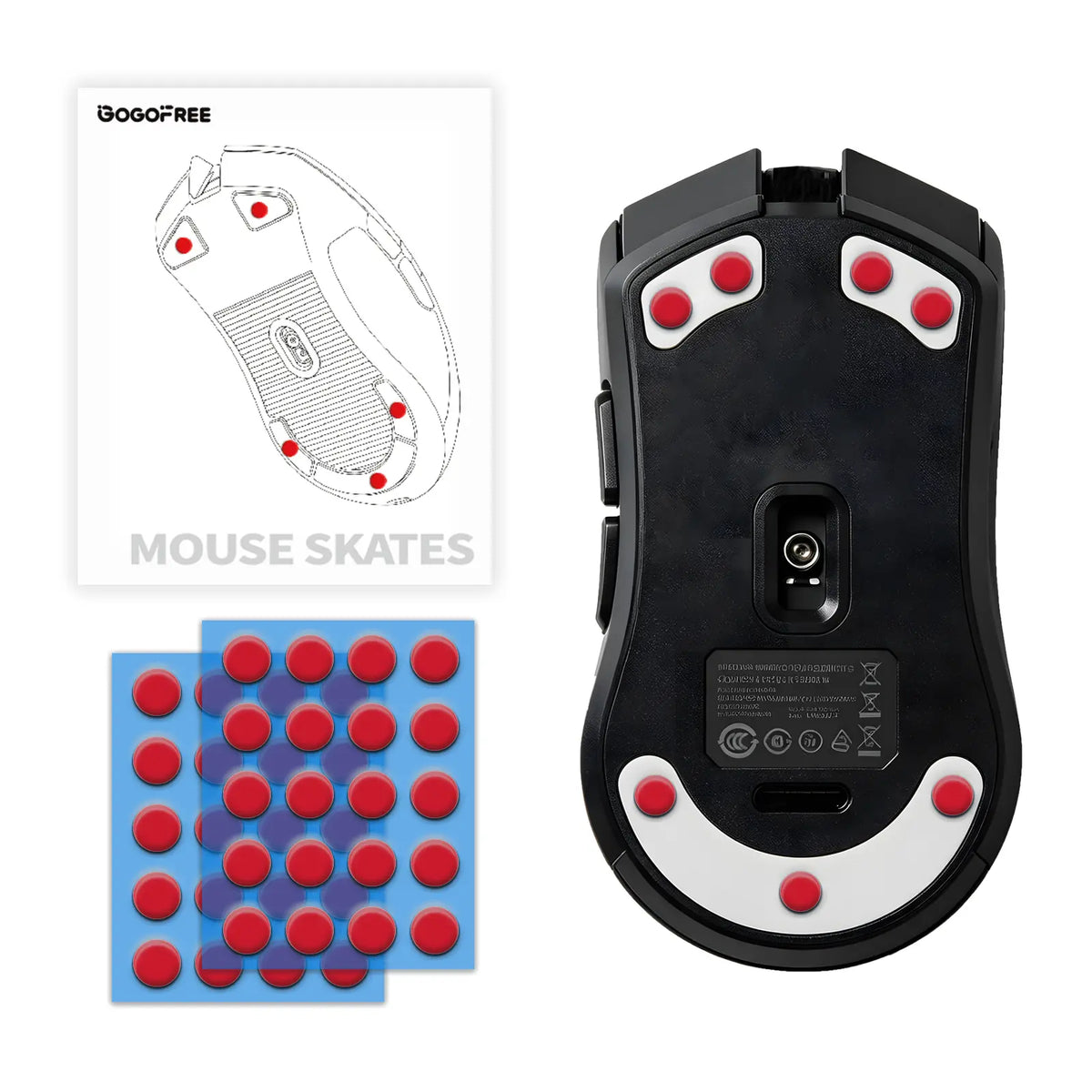 GOGOFREE Red 2Pcs Gaming Replacement Mouse Feet Stickers, High-Density PTFE Gamer Stuff PC Accessories with Long Service Life, Anti-Scratch Low-Friction Smooth Sliding Pads