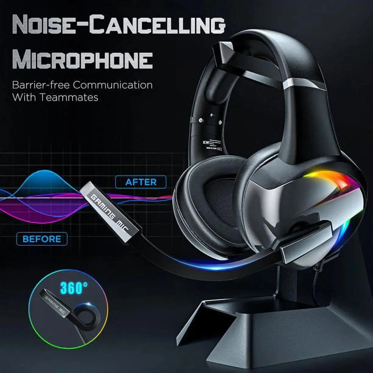 Beexcellent Wired Gaming Headphones with Noise Canceling Microphone, Surround Sound, RGB LED Lights & Multiple Systems Compatibility for PS5, PS4, Xbox 1, PC, Laptop, Mac, Nintendo Switch