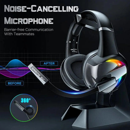 Beexcellent Wired Gaming Headphones with Noise Canceling Microphone, Surround Sound, RGB LED Lights & Multiple Systems Compatibility for PS5, PS4, Xbox 1, PC, Laptop, Mac, Nintendo Switch