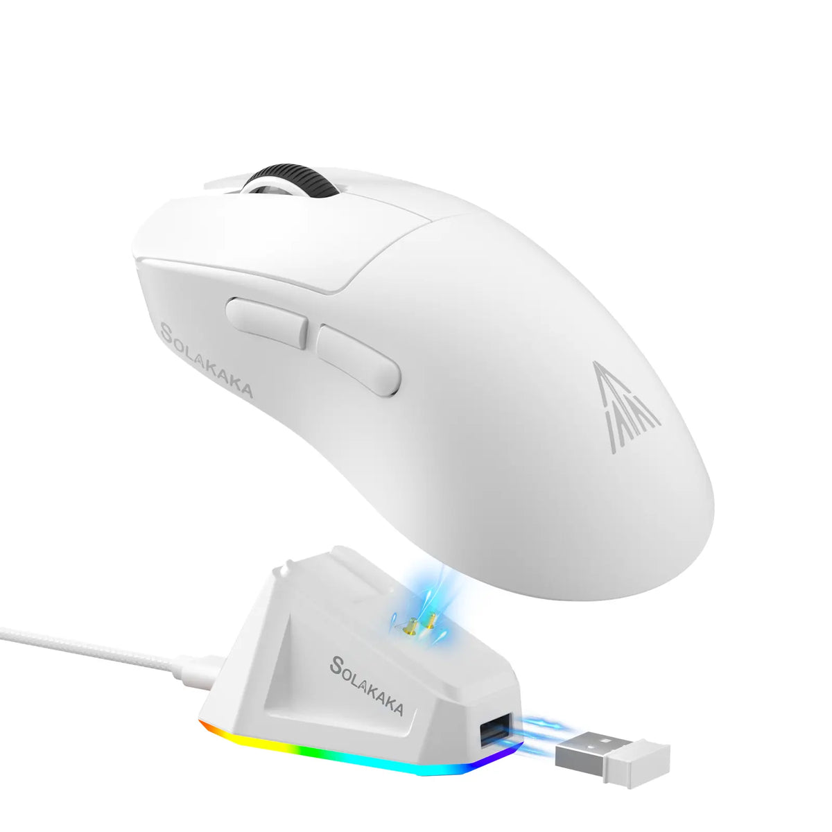SOLAKAKA SM822 Tri-Mode Cable-Free Gaming Mouse with RGB Magnetic Rechargeable Base, 24000 DPI PAW3311 Sensor, 62G Ultra-Lightweight Tapered Waist Ergonomic Design, Customizable RGB Lighting, Programmable Buttons, Built-In Battery for PC Gamers, Tapered W