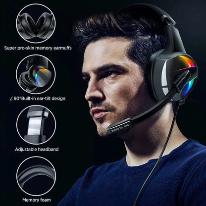 Beexcellent Wired Gaming Headphones with Noise Canceling Microphone, Surround Sound, RGB LED Lights & Multiple Systems Compatibility for PS5, PS4, Xbox 1, PC, Laptop, Mac, Nintendo Switch