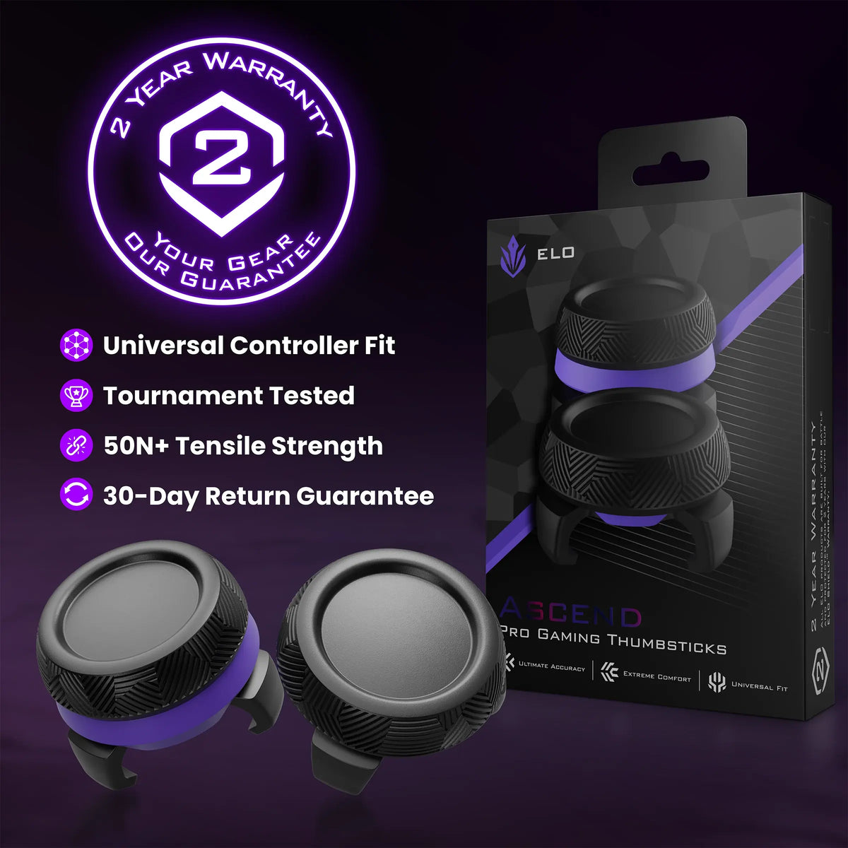 ELO Ascend Pro Gaming Thumbsticks for Gaming Controllers | Universal Fit, 1 High-Rise and 1 Low-Rise Domed Cap, Anti-Slip Micro-Etched Texture for Xbx, PS5, Switch Pro, Vagab Ond Controllers Console Wireless