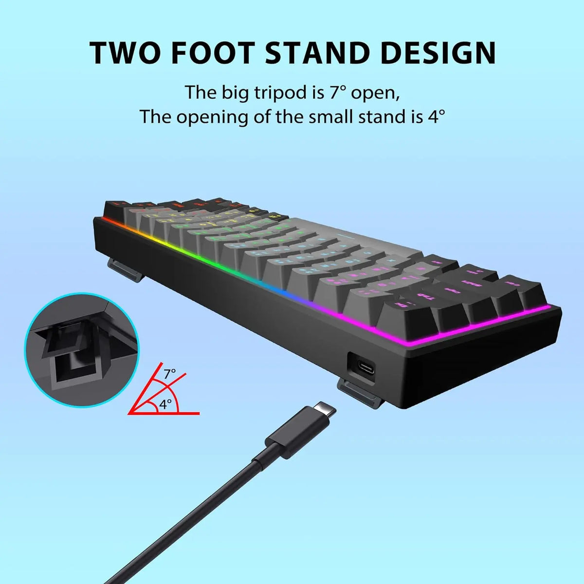 Snpurdiri 60% Compact Mechanical Keyboard, Red Linear Switches, Rainbow RGB Backlit, Full Anti-Ghosting, Ultra-Compact Mini Gaming Keyboard for PC Gamers, Office & Business Use, Black-Grey, Hot-Swap Ready