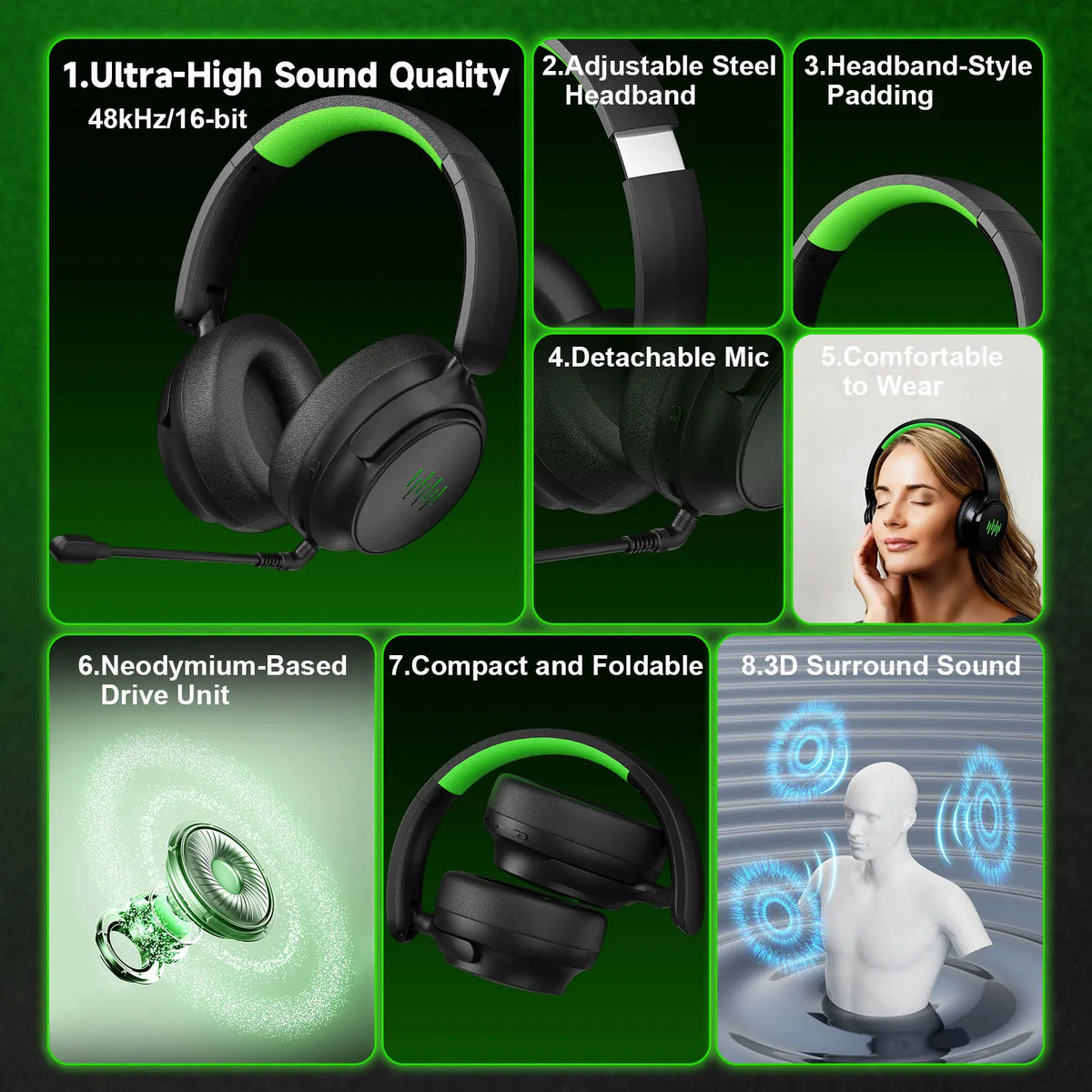 Upgraded Wireless Gaming Headset for Xbox with Game/Chat Audio Balance, Adjustable Vocals and Background Sounds, Mic Mute, Bluetooth, 3D Surround Sound,Foldable Bluetooth Headset Works with PS5, Mac, PC, Nintendo Switch - Long Battery Life Tiktokshopsprin