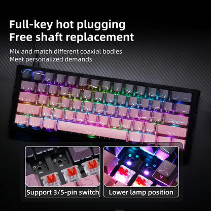 Translucent Black and Pink Gasket Mounted Mechanical Keyboard with RGB Lighting, Hot-Swappable Red Switches, N-Key Rollover, and USB-C Connectivity for Custom Gaming Setup on PC/Mac