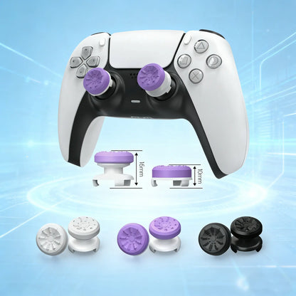 Professional Thumbstick Grips and Precision Rings for PS4, PS5, Xbox Series X/S, and Switch Pro Controllers - High-Rise and Mid-Rise Gaming Accessories in Black, Purple, and Green