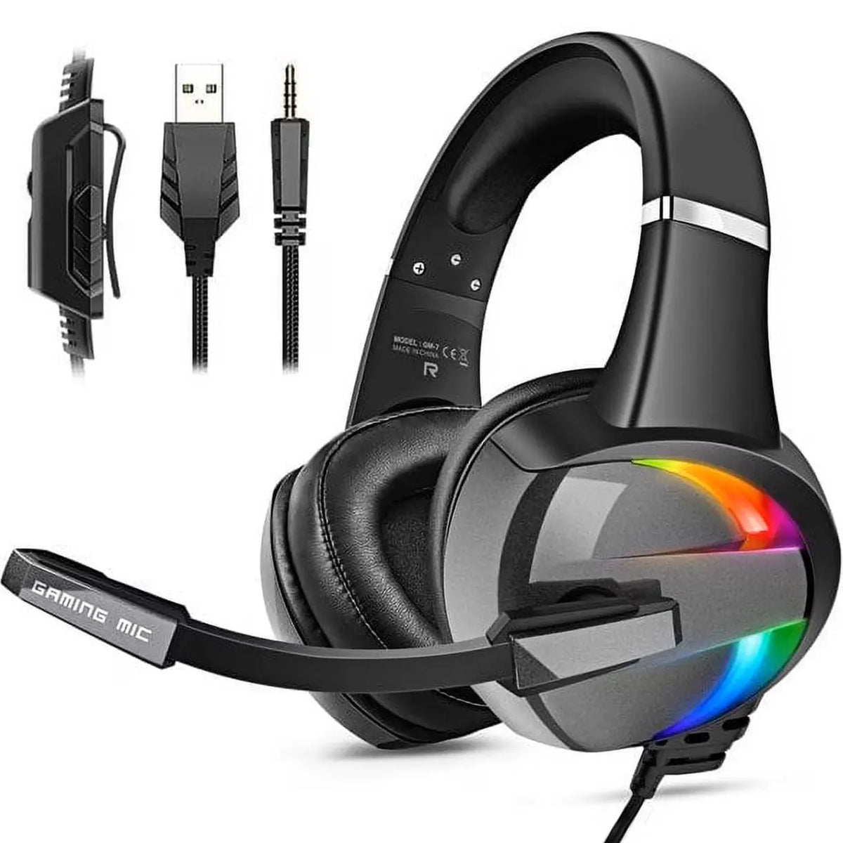 Beexcellent Wired Gaming Headphones with Noise Canceling Microphone, Surround Sound, RGB LED Lights & Multiple Systems Compatibility for PS5, PS4, Xbox 1, PC, Laptop, Mac, Nintendo Switch