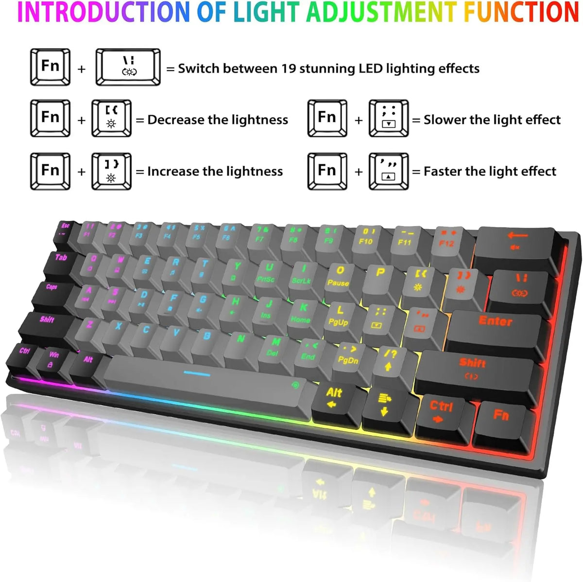 Snpurdiri 60% Compact Mechanical Keyboard, Red Linear Switches, Rainbow RGB Backlit, Full Anti-Ghosting, Ultra-Compact Mini Gaming Keyboard for PC Gamers, Office & Business Use, Black-Grey, Hot-Swap Ready