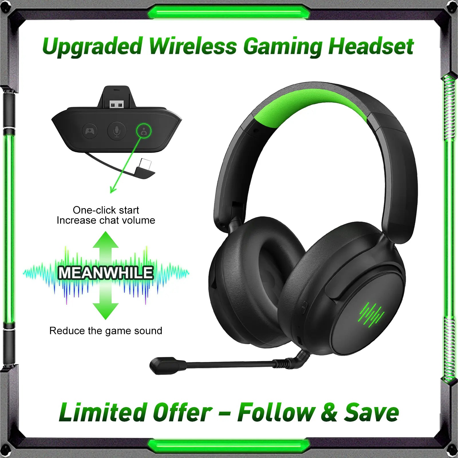 Upgraded Wireless Gaming Headset for Xbox with Game/Chat Audio Balance, Adjustable Vocals and Background Sounds, Mic Mute, Bluetooth, 3D Surround Sound,Foldable Bluetooth Headset Works with PS5, Mac, PC, Nintendo Switch - Long Battery Life Tiktokshopsprin